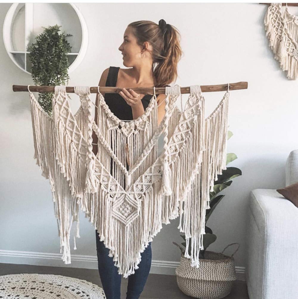 Arazzo Macramè Con Frange, Decorazione Geometrica Boho Chic Indiano