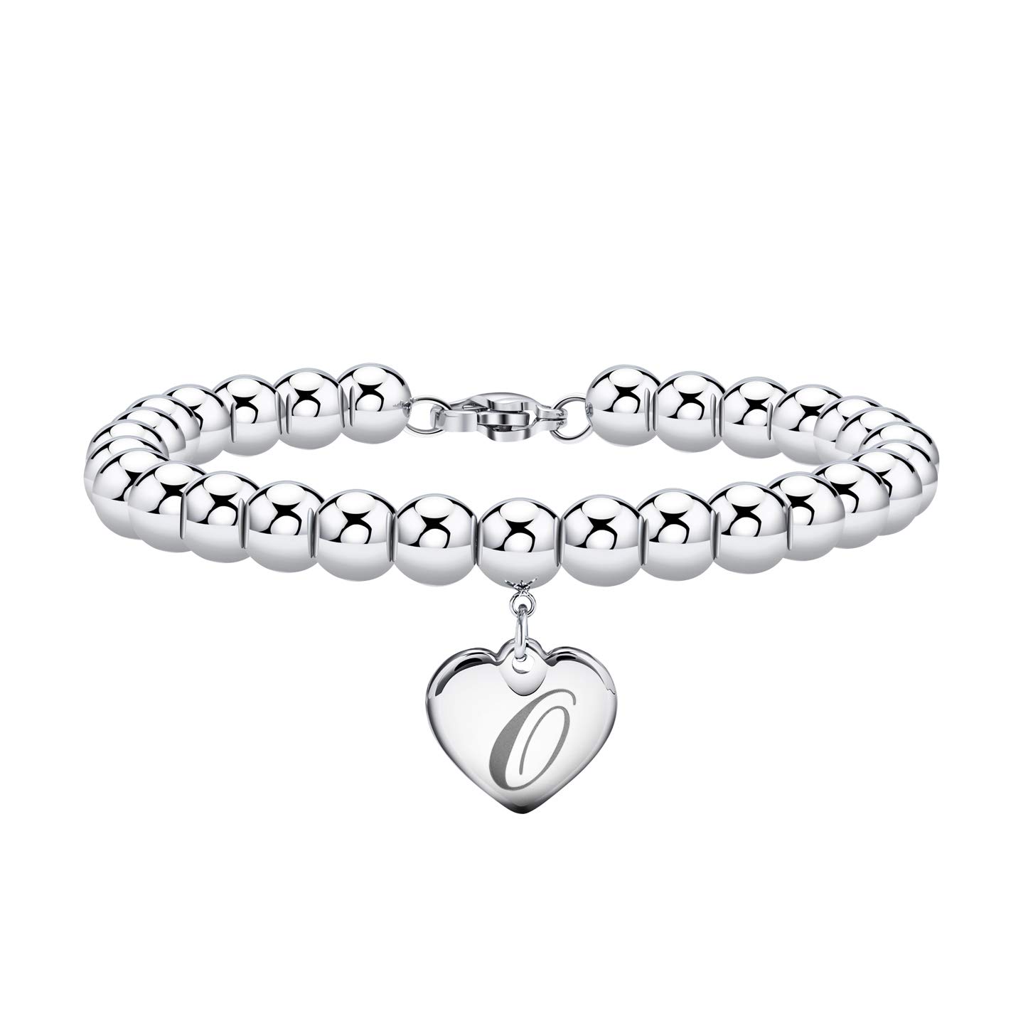 Estendly Initial Heart Charm Bracelets for Women Kids Stainless Steel Beads 26 Letters Bracelet Jewelry Birthday Gift for Teens Girls