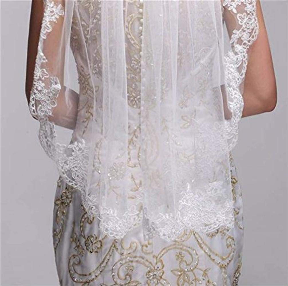 3M/4M/5M One Tier Voile da matrimonio con laccio applique bordo bianco avorio catedrale lunghezza matrimonio accessorio lungo velo da sposa con pettine, Ivory,3 x 2 m