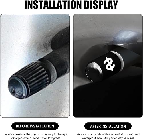 Miniatura 5 de Pack-4 Tapones para válvula de neumático de automóvil, cubiertas a prueba de polvo, cubiertas universales para vástago de automóvil (negro y blanco)