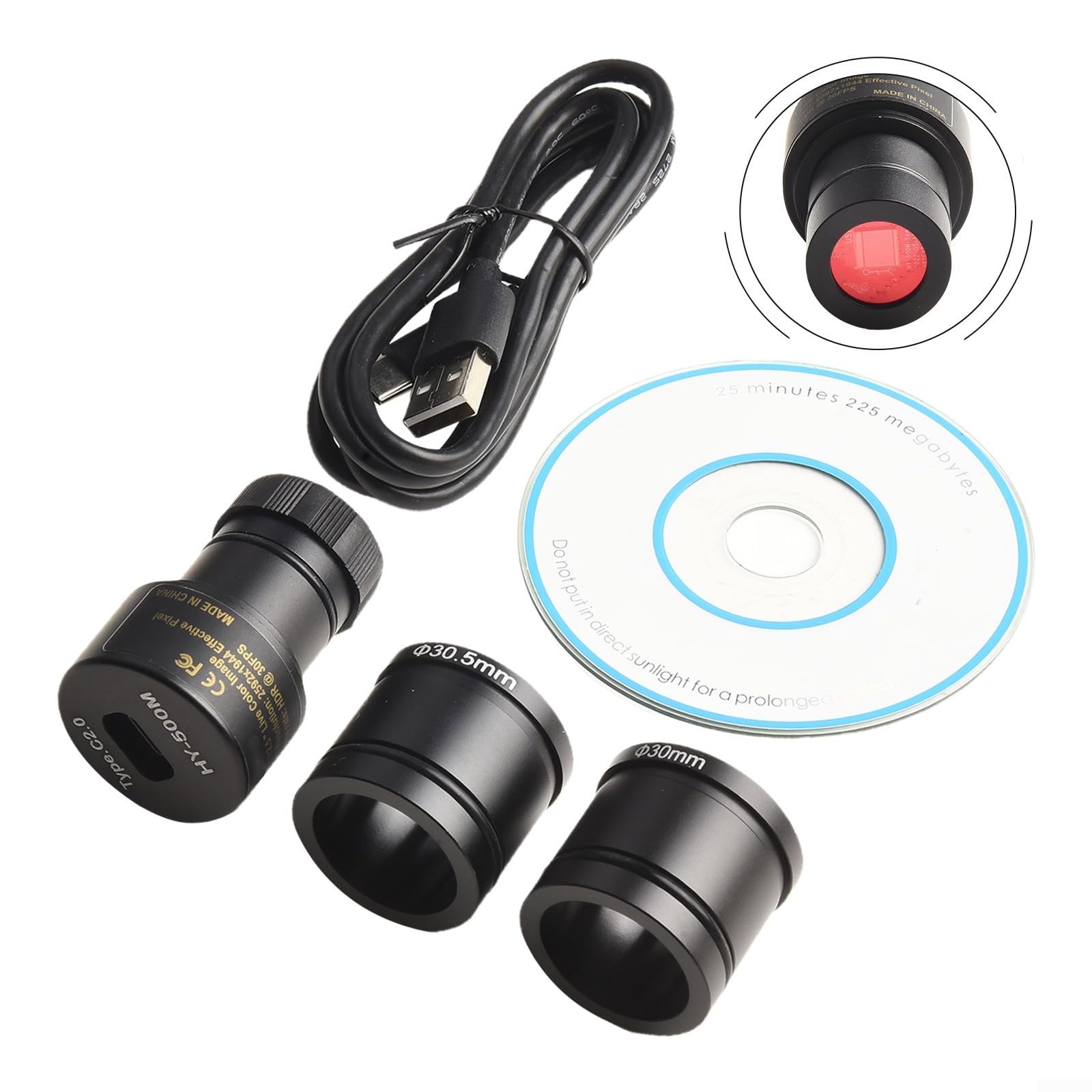 Fotocamera per microscopio digitale USB da 5 MP con attacco C oculare per ispezione industriale - Sensore CMOS ad alta velocità con adattatori da 30 mm per PC per Windows per visione artificiale linux