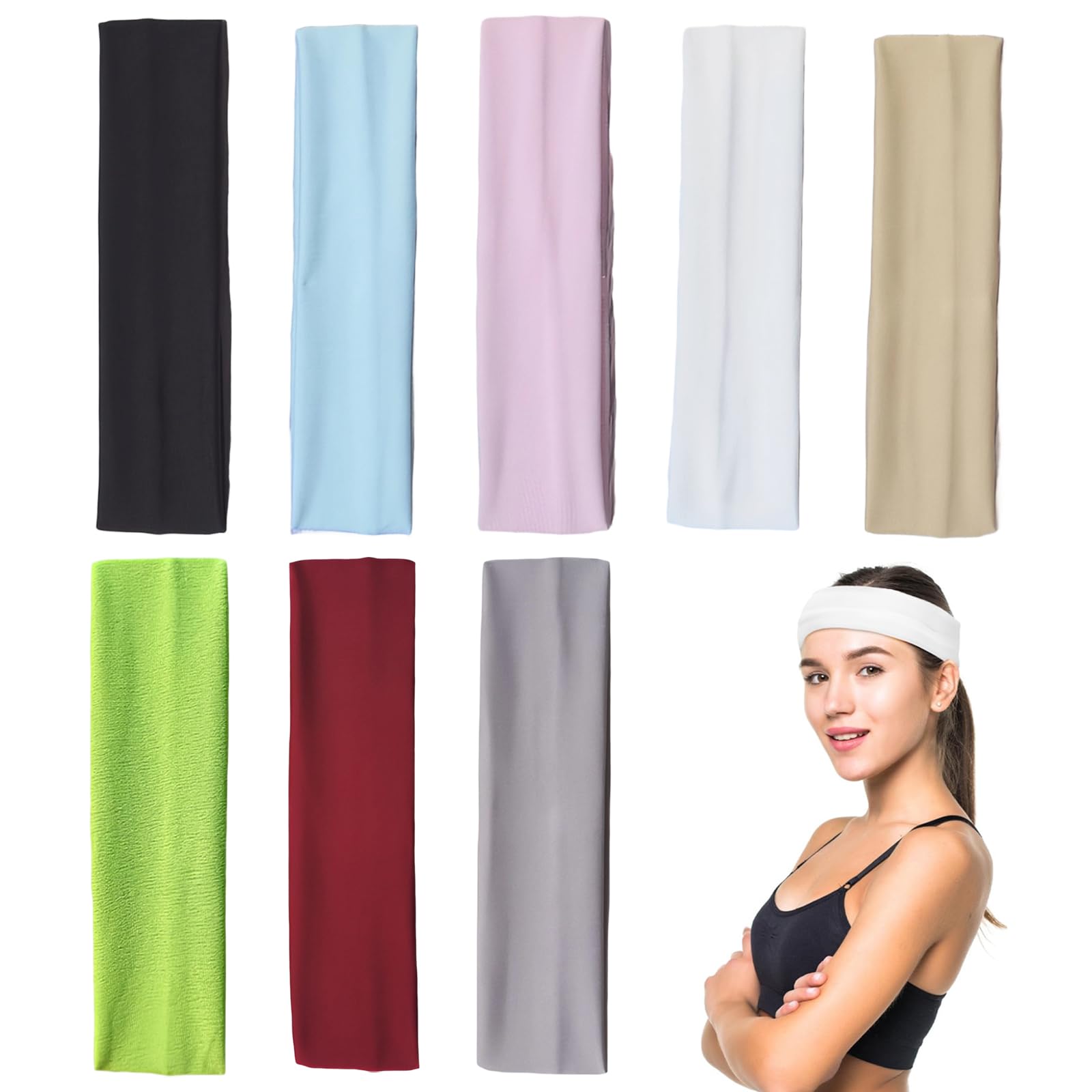 PARFCO Elastische Haarbänder, 8 Stück Haarband Sport, mit Elastischem Stirnband Damen Dünn, Weich und Atmungsaktiv Stirnband Damen Sommer, für Fitness, Laufen, Tanzen, Yoga