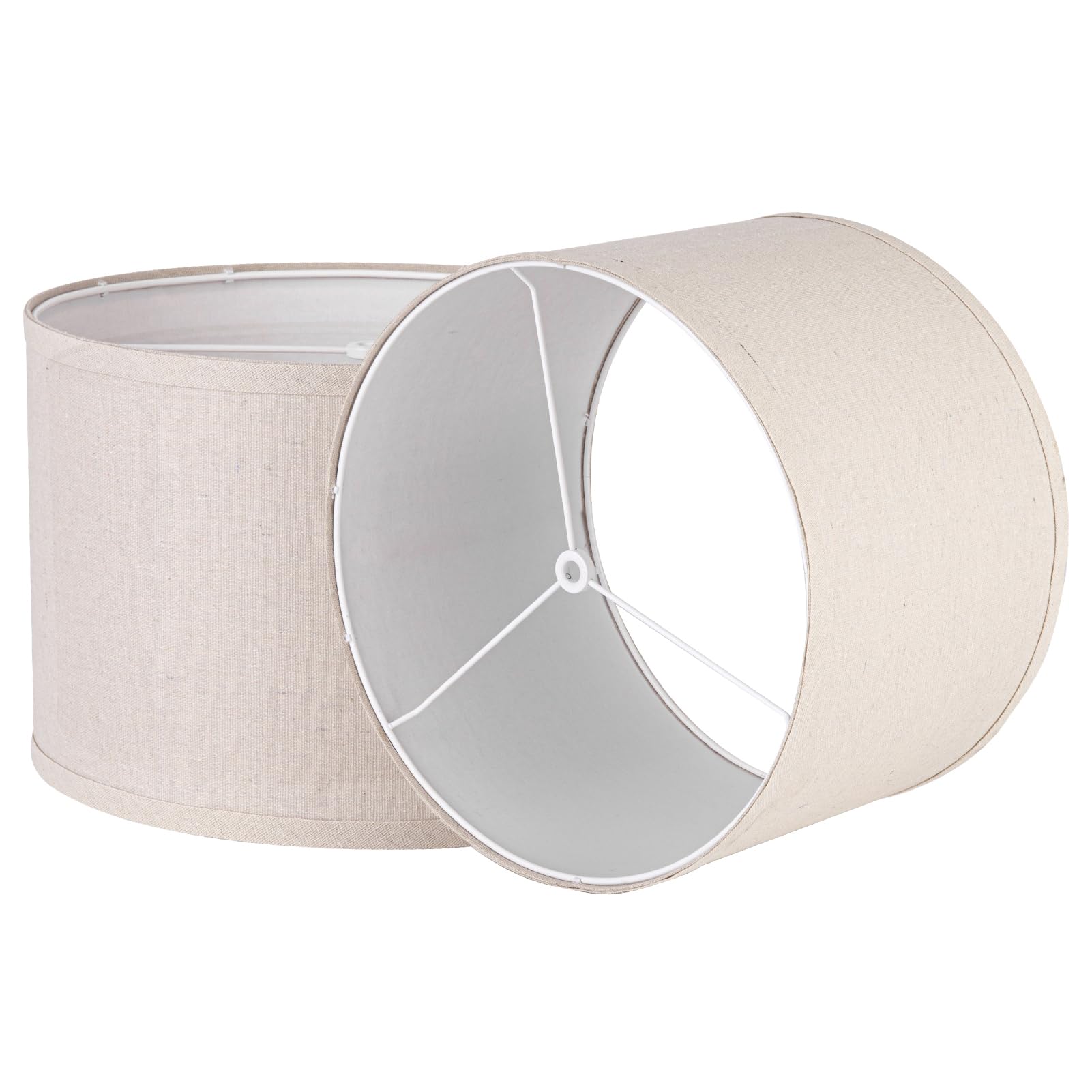 Set of 2 Drum Lamp Shades, Medium Beige Linen Fabric Lampshade 12.5x12.5x8.5 Inch,?Spider Fitter?Handmade Linen Lampshade for Table Lamp and Floor Lamp (Beige)