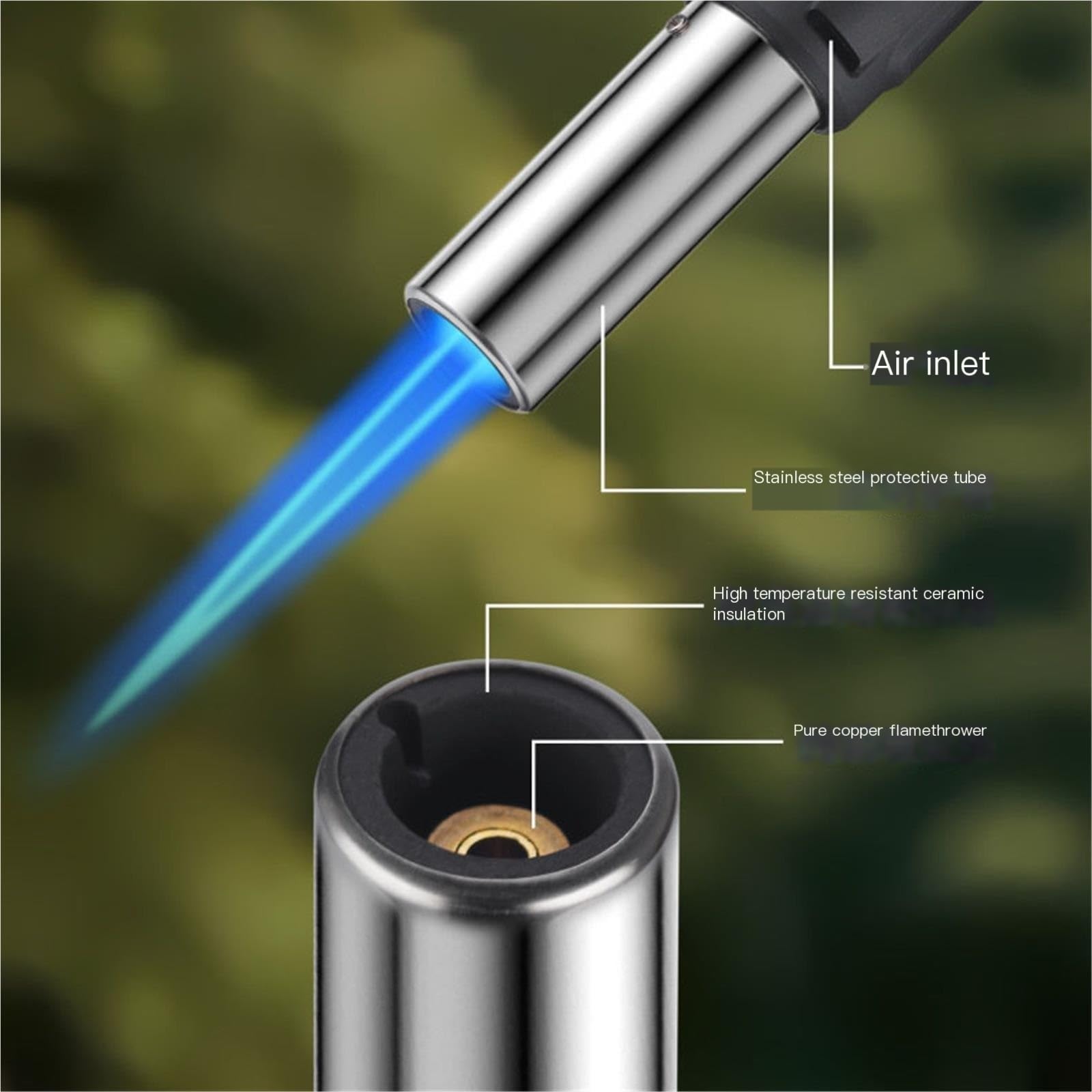 Encendedor de llama de chorro resistente al viento, gas butano ajustable, encendedor de metal recargable, ideal para puros, barbacoas, camping y actividades al aire libre