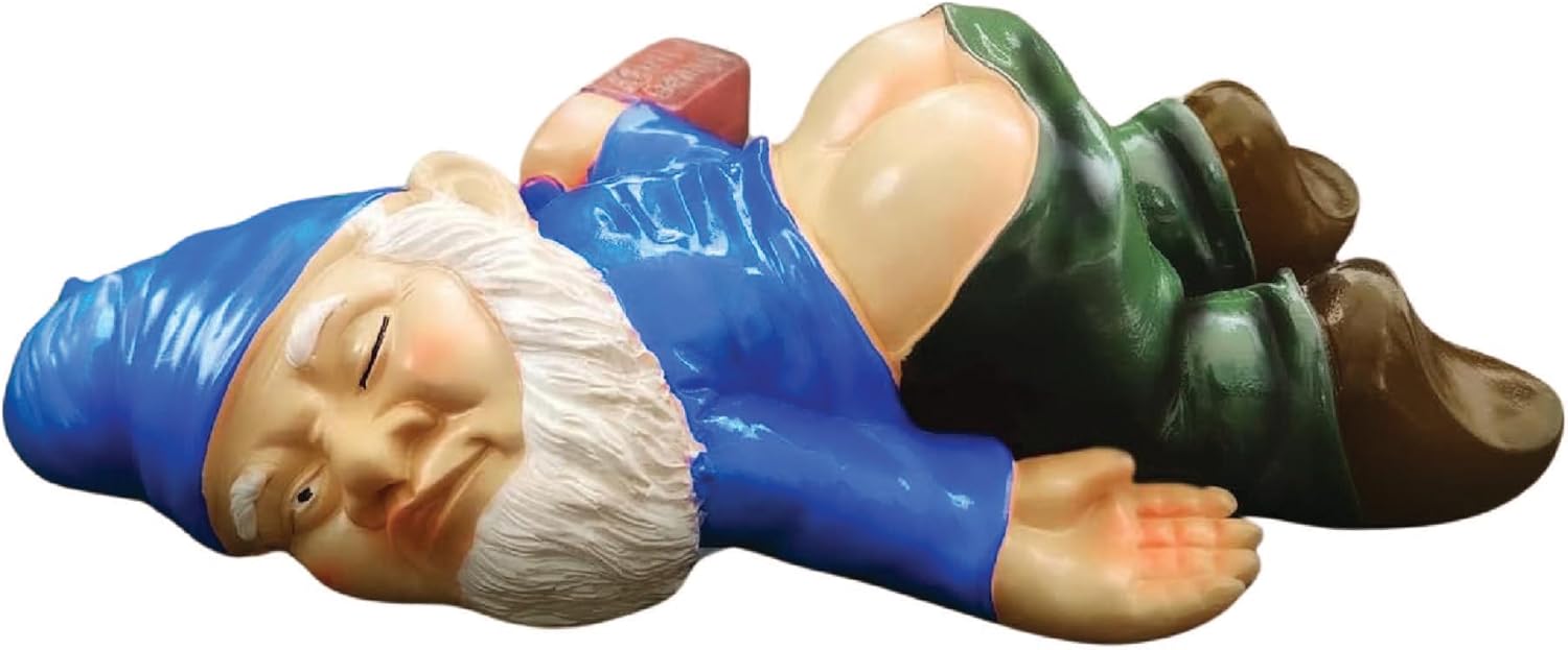 Funny Drunk Gnomes Garden Decor, Naughty Drunken Garden Gnome Statue Lying Down, Garden Sculptures Ornament for Outdoor Lawn Patio Yard Landscape Dwarf Figurines Christmas Decorations