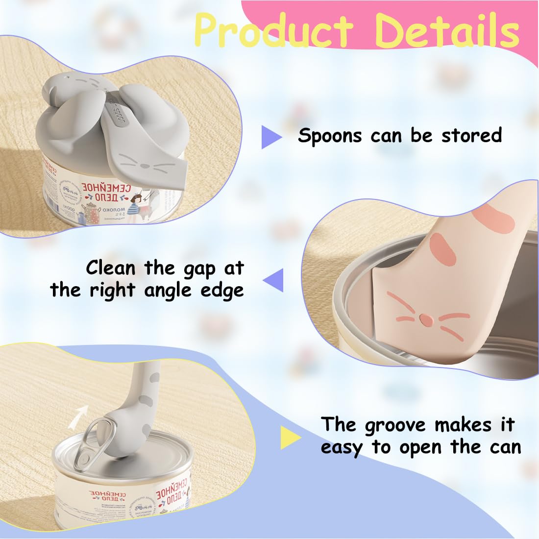 3 Pezzi Cucchiaio per Alimenti, Cat Can Opener, Gatto Cucchiaio Multifunzione per Lattine, Pratici Cucchiai Alimenti Animali in Silicone