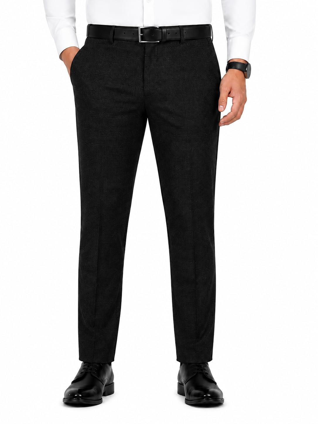 mc henry Men's Wrinkle Free Slim Fit Checkered Formal Trousers-picture-26