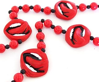 Red Lips Mardi Gras Bead Necklace Snowball Cajun Carnival New Orleans