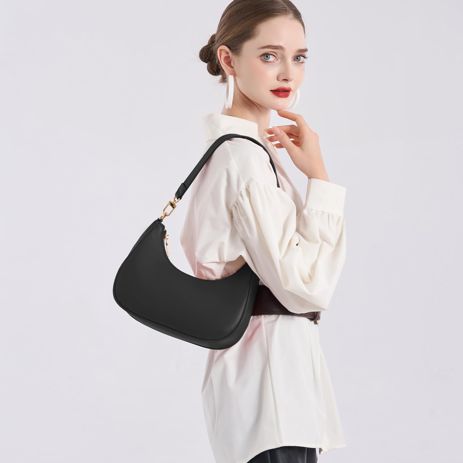 Women's Shoulder Bags Cute Hobo Purses Vintage Handbags with Zipper Lightweight Underarm for Dating Shopping Gift (Black) view 2