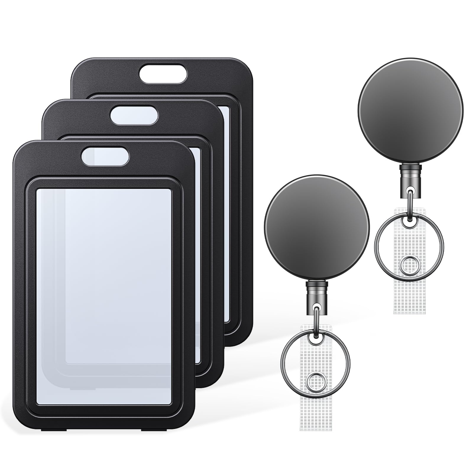 Uniclife 2-Pack Retractable Badge Reel & Keychain - Heavy Duty ABS, 61cm Nylon Cord, Carabiner Clip