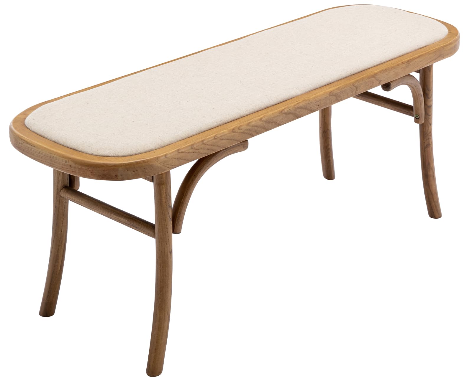 Kmax Upholstered Bench Fabric Entryway Bench Rustic Solid Wood 45 Inch for Living Room/Hallway/Bedroom, Beige