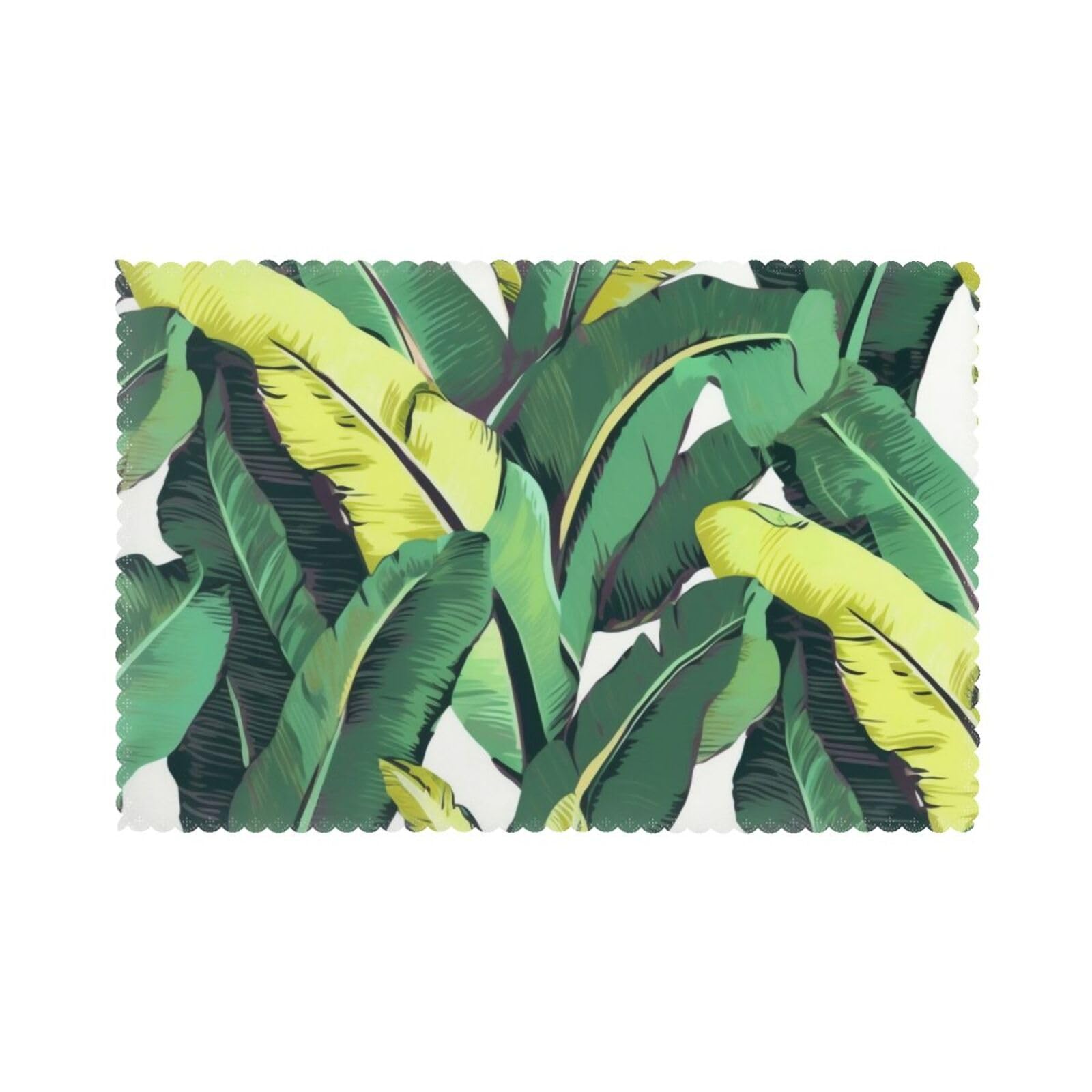 Tropical Banana Palm Leaves Printed Placemat Heat Resistant Place Mats Set of 6 PCS Washable Kitchen Table Mats, 12x18 Inch