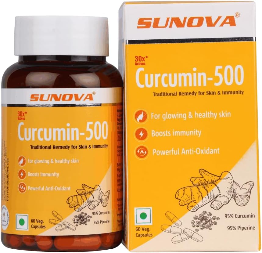 Curcumin-500 Traditional Immune Support Capsules โ Pure and Herbal Supplement with Curcumin Extract 95% and Piperine Extract 95% for Men and Women โ 60 Veg Capsules