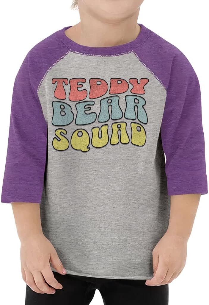 Bear Print Toddler Baseball T-Shirt - Cute 3/4 Sleeve T-Shirt - Graphic Kids' Baseball Tee