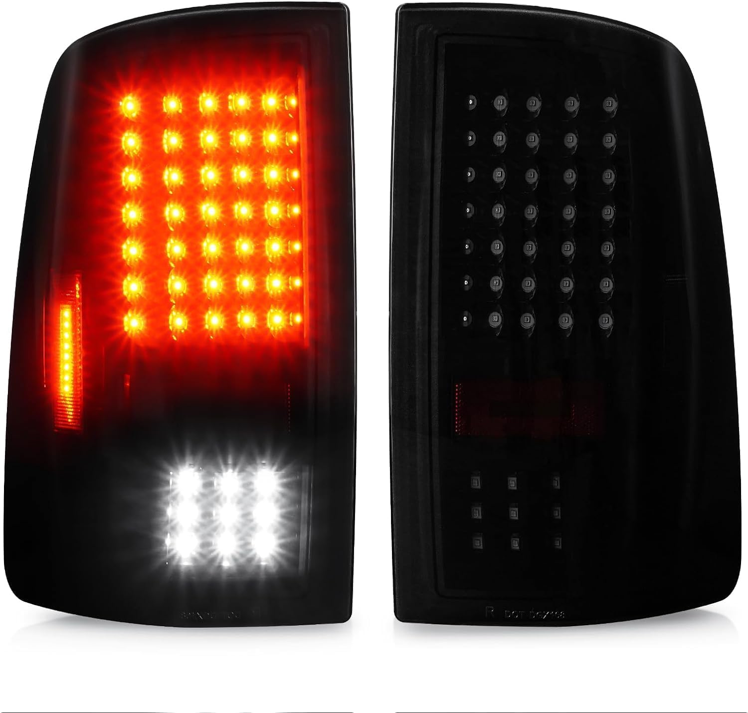 KOMAS LED Tail Light Assembly Compatible with Dodge Ram 1500 2002 2003 2004 2005 2006, Ram 2500 3500 2003 2004 2005 2006, Rear Taillight Black Smoke Lens, 55077348AF 55077347AF CH2801147 CH2800147