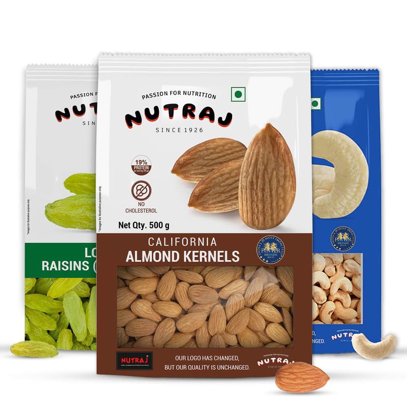 Image of Nutraj Dry Fruits Combo 1.5kg - Almond 500g, Cashew 500g & Long Raisin 500g | Dry Fruits | Badam Giri | Kishmish | Kaju | Pack of 3