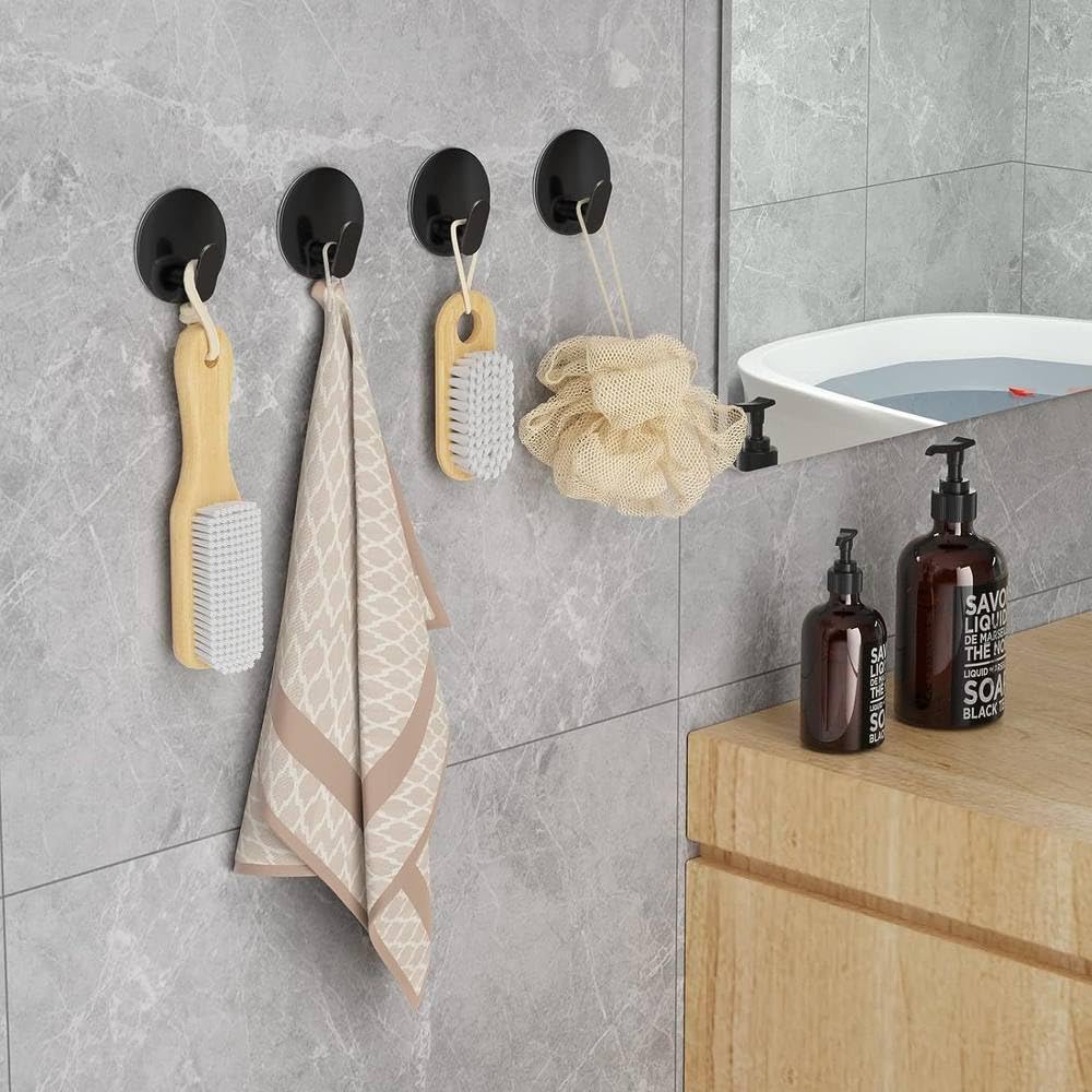 Gancio adesivo in acciaio inossidabile per porta a muro, chiave, appendiabiti, gancio per bagno, accappatoio, porta asciugamani, organizer per mensola, attrezzatura da cucina, nero, 4 pezzi, 1