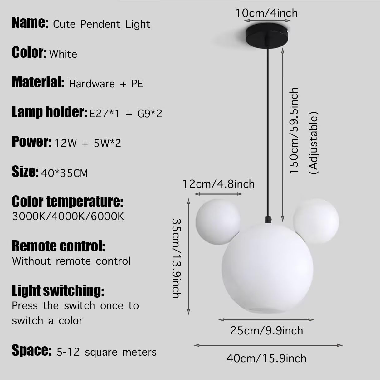 Lindo Oso PE Lámpara Colgante Lámpara De Dibujos Animados Blanca Lámpara De Techo Creativa para Habitación Infantil Luz Cálida para Dormitorio Habitación para Niños Y Niñas