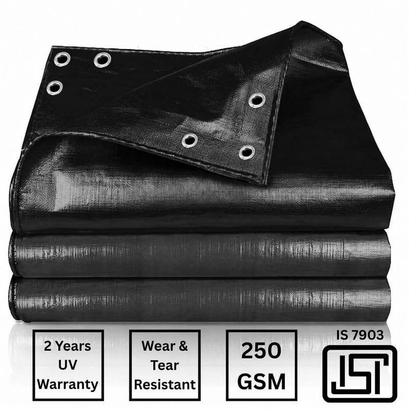 Aqua Drop 250 GSM Black Tarpaulin Sheet – Heavy-Duty Waterproof