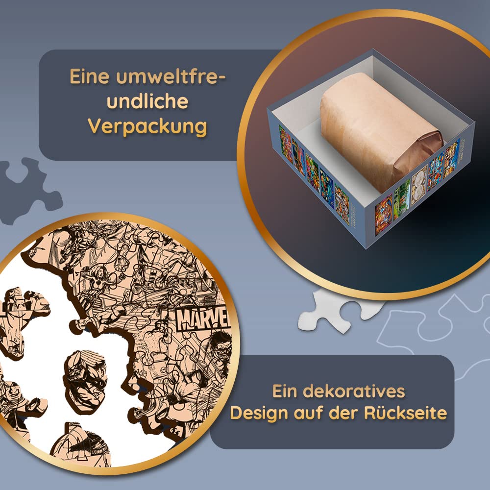 Trefl - Holzpuzzle: Marvel Comic Universe - 1000 Elemente, Wood Craft, Holzhandwerk, unregelmäßige Formen, 100 Superheldenfiguren und -Attribute, Premium-Puzzle, holzpuzzle Erwachsene