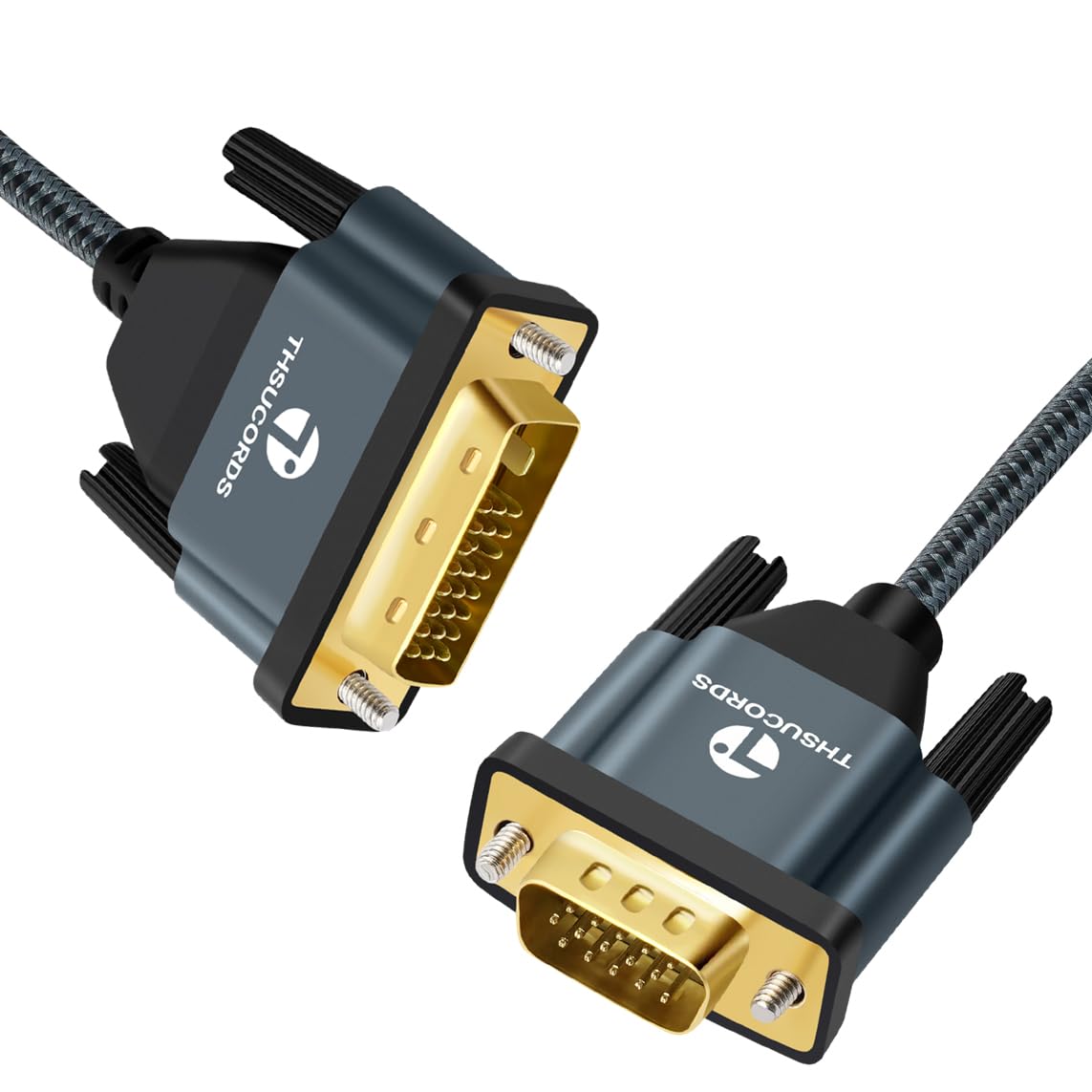 Thsucords Câble DVI vers VGA de 1M, Adaptateur DVI-D vers VGA Unidirectionnel Mâle vers Mâle, Plaqué Or Tressé 1080p Full HD pour HDTV, PC, ordinateur portable, moniteur, projecteur