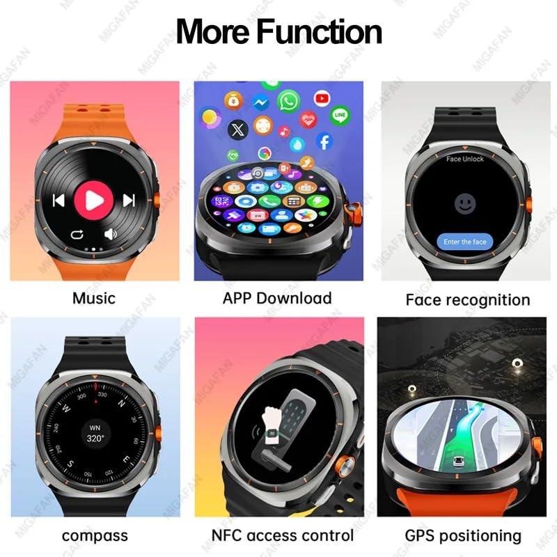 XINDADA U8 Ultra AMOLED - Montre intelligente pour homme et femme, Android 9.0 Galaxy Watch 7 4G, carte SIM, WiFi, GPS, NFC, caméra gyroscopique, 3+32 Go (noir)