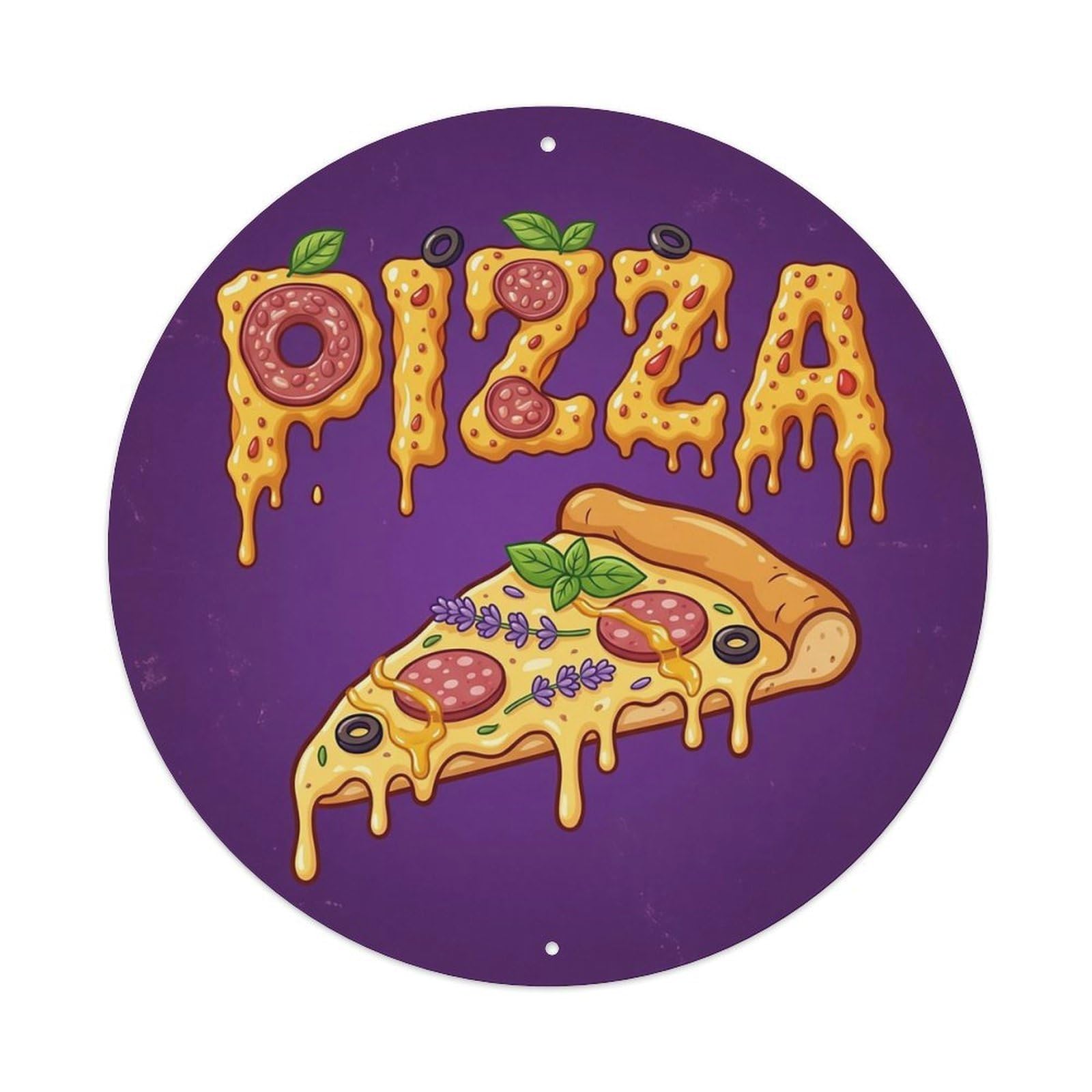 Huiyhb 8X8inch(20X20cm) Vintage Pizza Slice Lavender Honey Metal Tin Sign