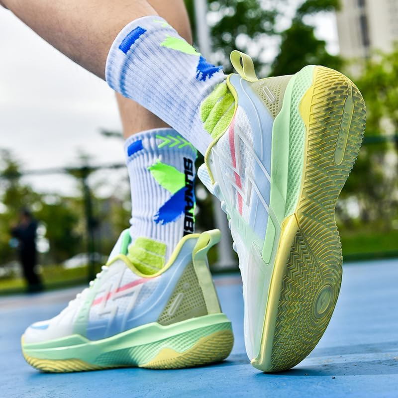 Women Basketball Shoes Fashion Sneakers Comfortable Non Slip Outdoor Sport Volleyball Shoes WhiteGreen Size 8