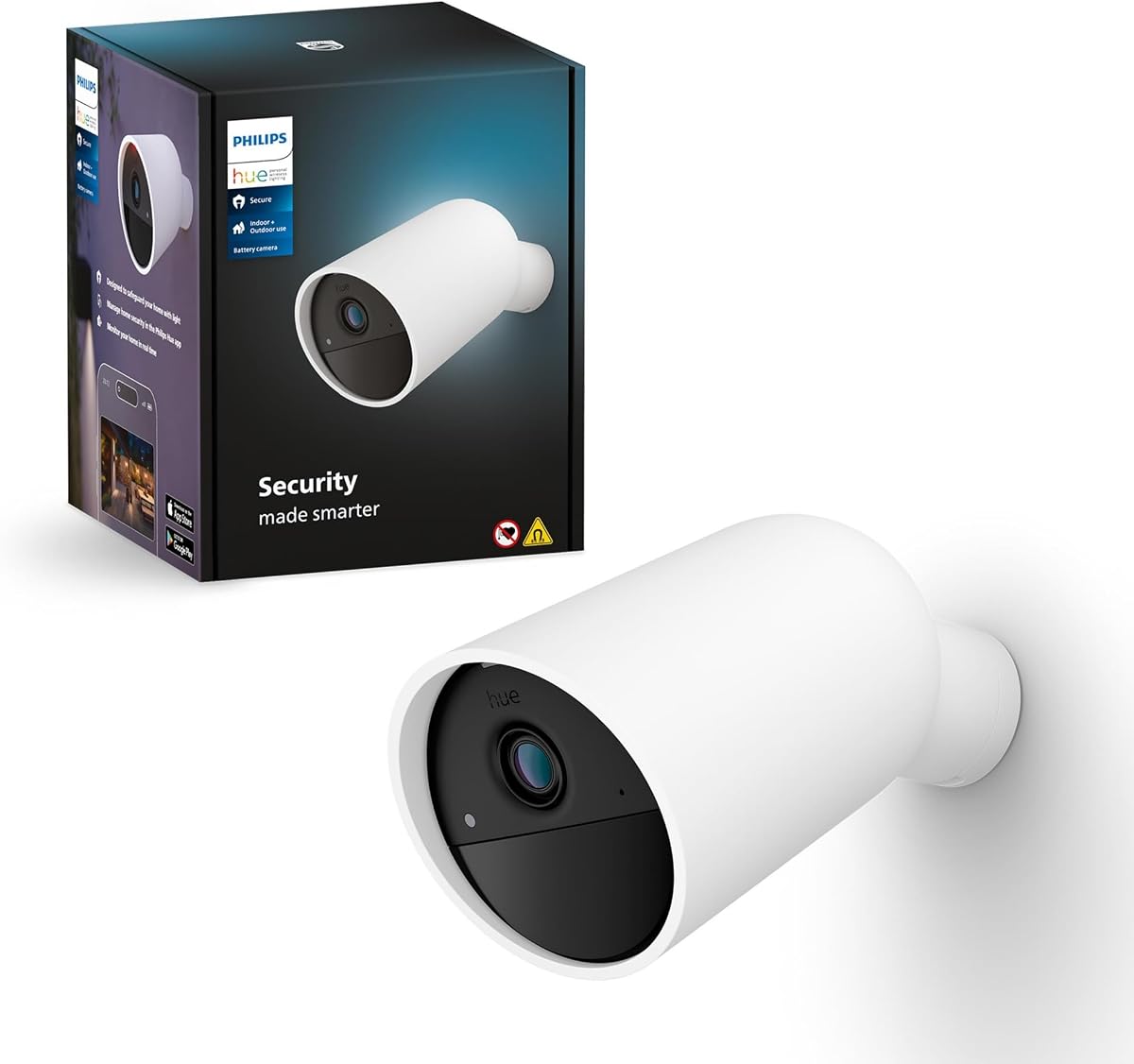 Secure Battery Camera 1-Pack, 1080P Resolution, Monitoring, Notifications, Seamless Integration, Rechargeable, Indoor and Outdoor, White, Free 24-Hour History