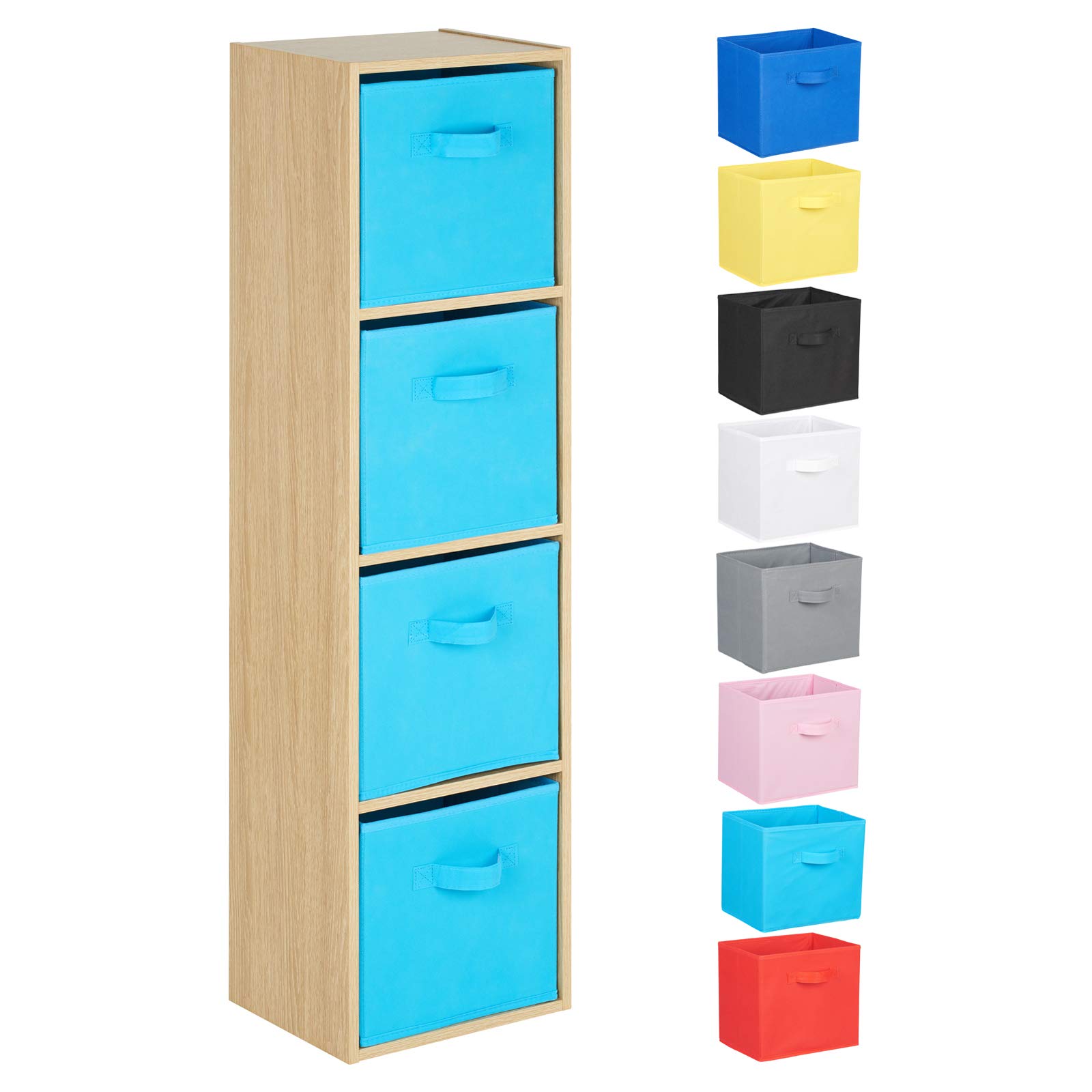 Hartleys Light Blue Drawers 4 Tier Oak Cube Unit - Light Blue Storage Boxes