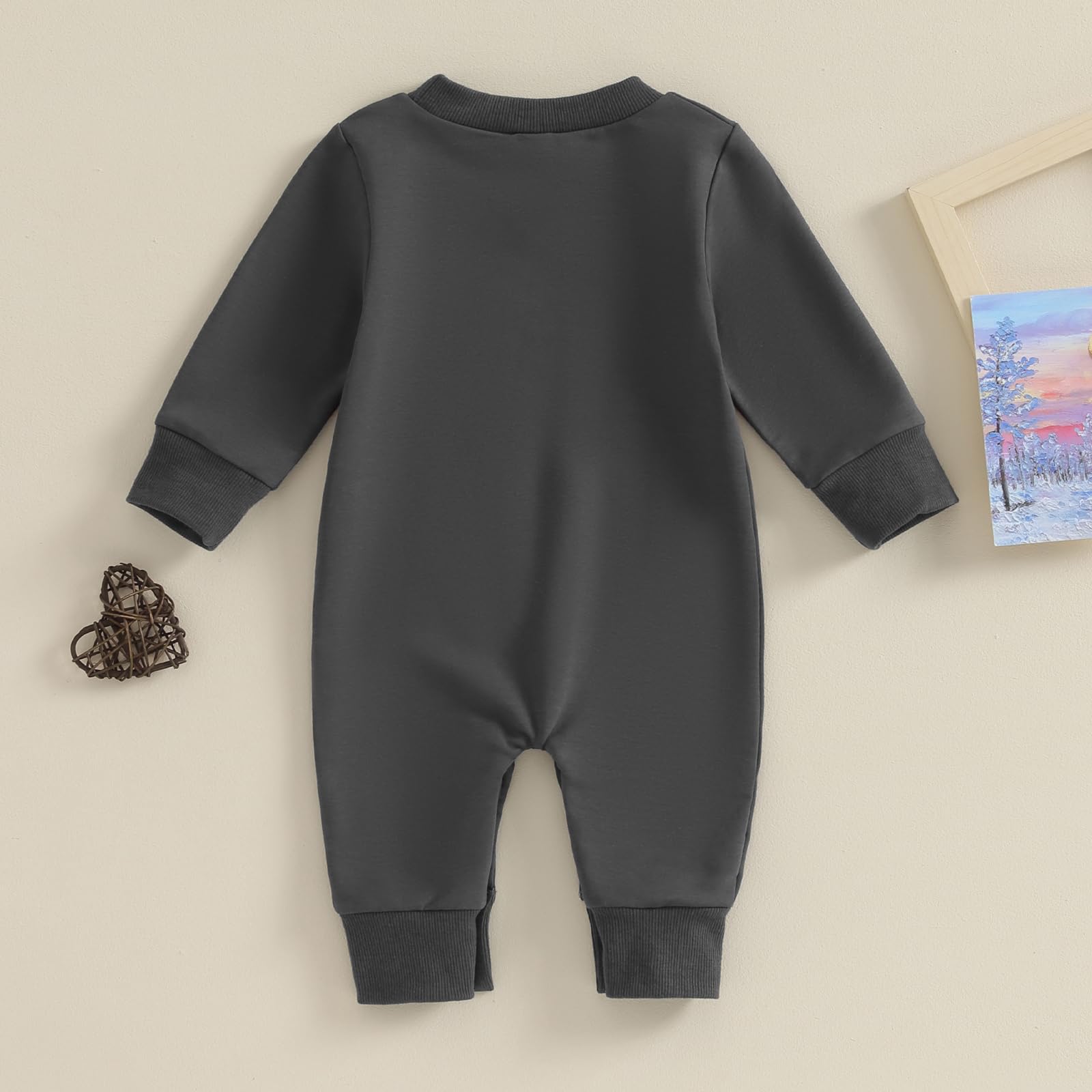 BOIBOKOKO Newborn Baby Girl Boy Clothes Sassy Little Soul Long Sleeve Romper Jumpsuit Cute Fall Winter Outfit (Dark Grey, 3-6 Months)
