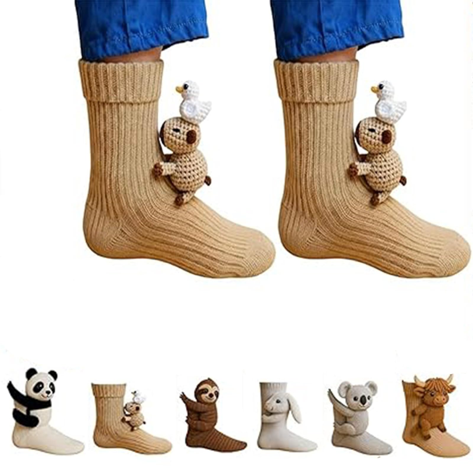Zorkkra Unisex Little Ducks 3D Knit Animal Socks For Christmas, Novelty Sloth/Highland Cow/Koala Animals Floor Sock, Funny Knitted 3D Animal Socks For Women Men Kids, Xmas Gift For (Little Ducks)