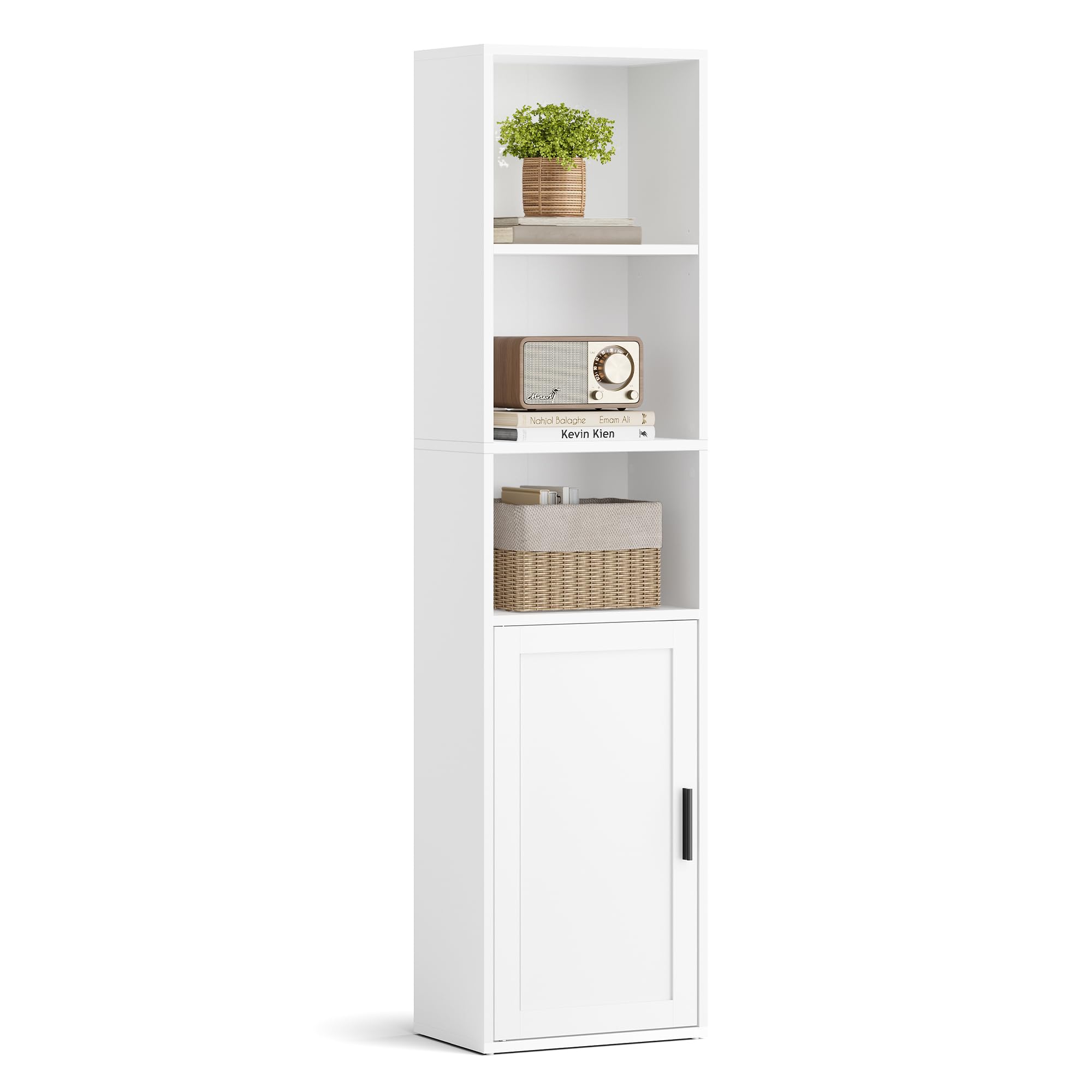 VASAGLE Bookcase, 5-Tier Tall Bookshelf, Book Shelf with Door, Shelving Unit, 24 x 31.8 x 145.9 cm, for Living Room, Home Office, Dinning Room, Cloud White LBC501WB01