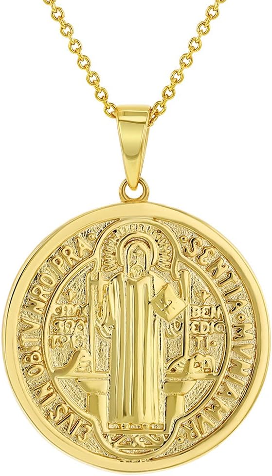 In Season Jewelry 18k Gold Plated Saint Benedict Medal Necklace Pendant Reversible Religious 19"