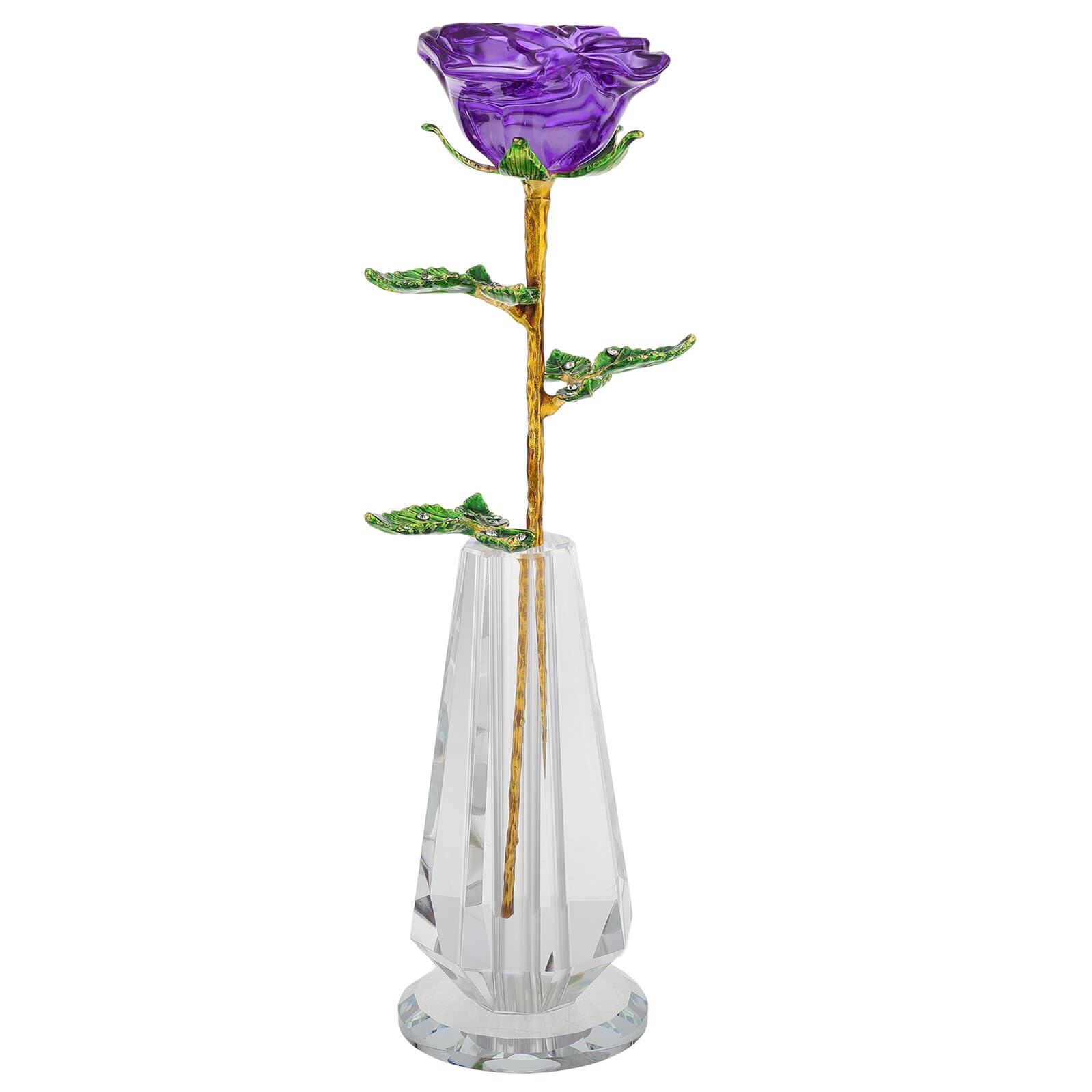 Ramo de Cristal Morado con Jarrón Figura Decorativa de Rosas para Centro de Mesa Adorno para Aniversario Obsequio Romántico para Novia o Esposa San Valentín y Bodas