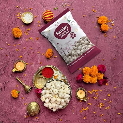 Image of Farmley Prasadam Makhana | Fit for Fasting | Foxnuts, Lotus Puffs | Rich in Calcium, Maintains Weight, Healthy Snacks (60 g (Pack of 1))