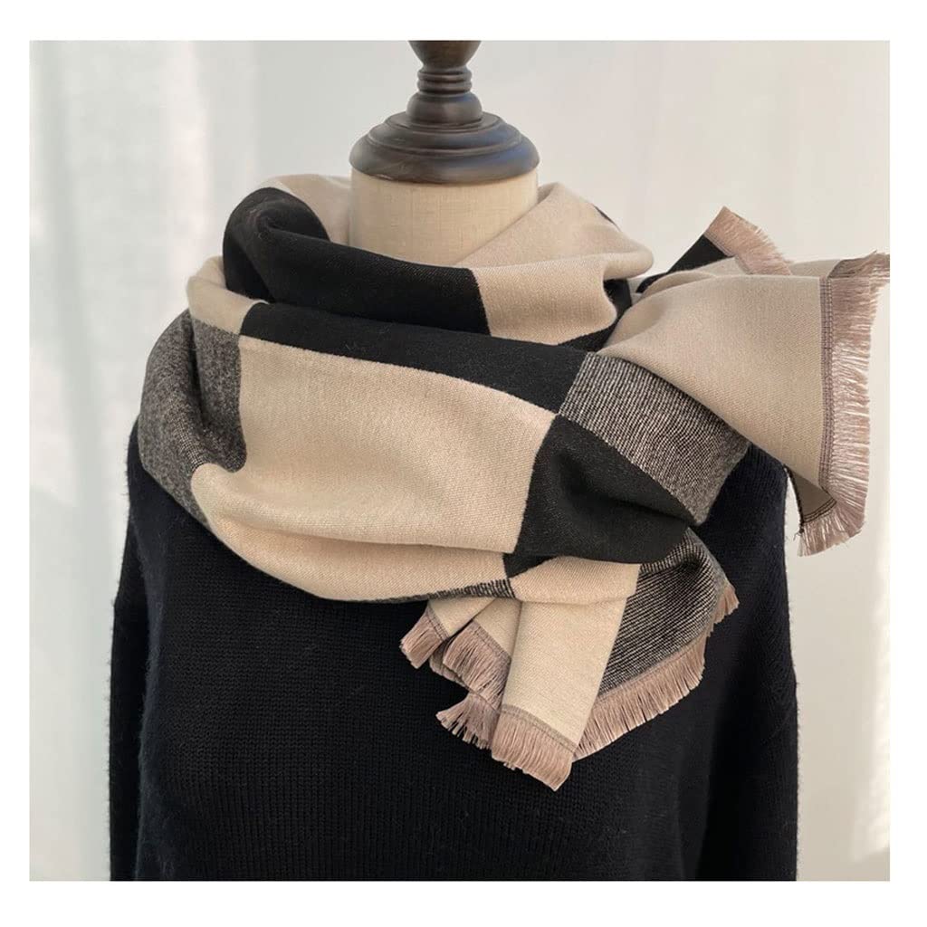 Szalik Zimowy Imitacja CashMere Scarf Retro Szaliki w kratę Kobiety Jesień i Zima Zagrubienie Ciepłe Fashion Wrap CHALL Dual-używać szaliki Szalik Szal(Black)
