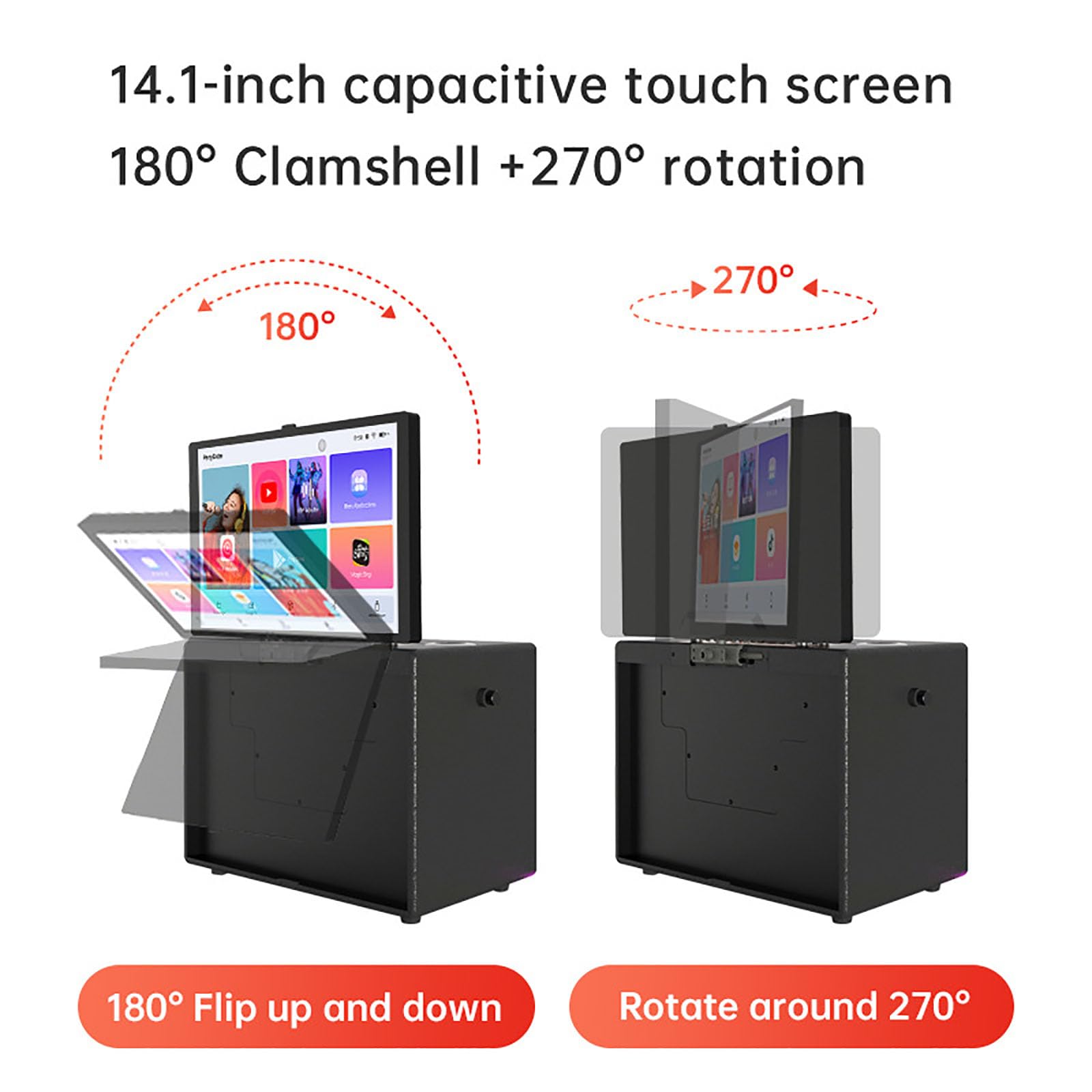 Dispositivo Karaoke Professionale, Altoparlante Karaoke Senza Fili con Touch Screen da 14,1", Supporta il Controllo dell'App del Telefono e Schermo Rotante, Supporta il Doppio Design e Facile da Rip