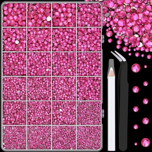 Image of 25000Pcs Resin Rhinestones with Tweezers for Crafting, Hot Pink 2-6mm Mixed Sizes Non Hotfix Flatback Gems, Bedazzling Crystal for DIY Craft Clothing Mugs Tumblers Shoes Fabric Decor Nail Art