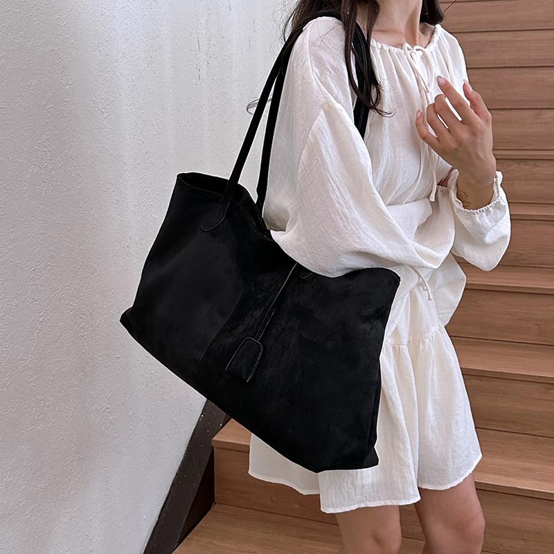 Slouchy Hobo Bag for Women, Vintage Faux Suede Tote Bag, Large Capacity Brown Purse for Fall Winter2