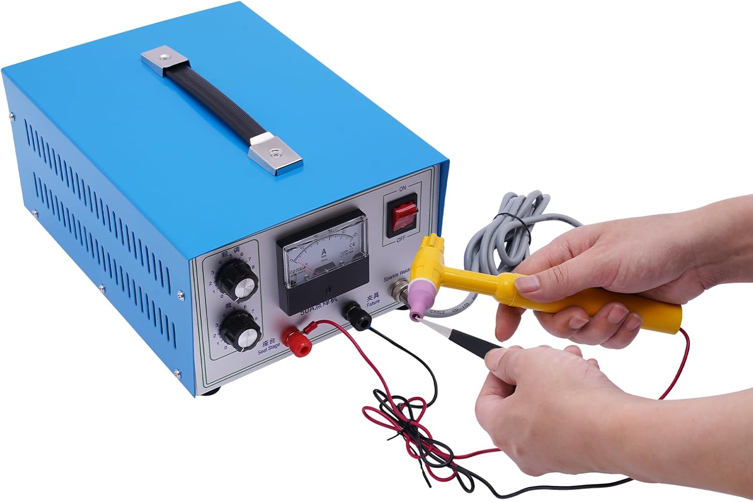 Jewelry Spot Welder, 110V 500W 0-50A Adjustable Electric Pulse Sparkle Welder with Foot Pedal, Blue, Industrial Style, Spot Welding for Jewelry 0.02-0.05in Welding Range
