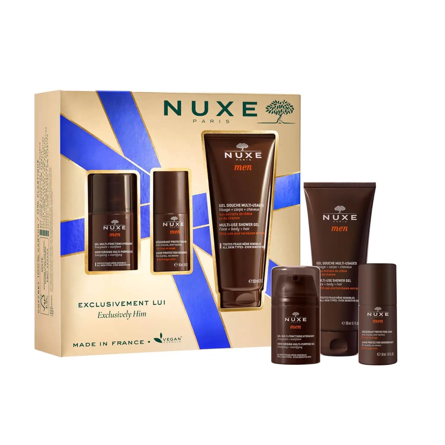 Nuxe Men - Cofanetto Uomo Gel Viso 50ml + Gel Doccia 200ml + Deodorante 50ml