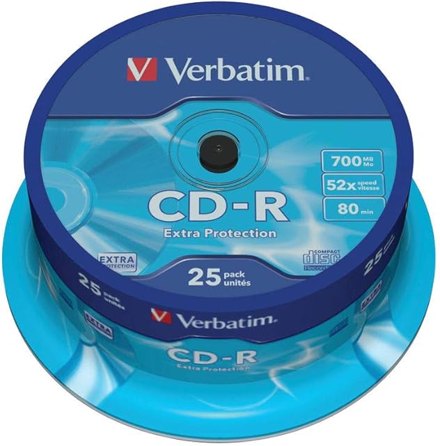 Verbatim 43432 CD-R Discs with Extra Protection 25 Spindle Pack, Bulk Pack 25 x CD-R Blank Discs with Extra Protection, 52x Speed, 700 MB