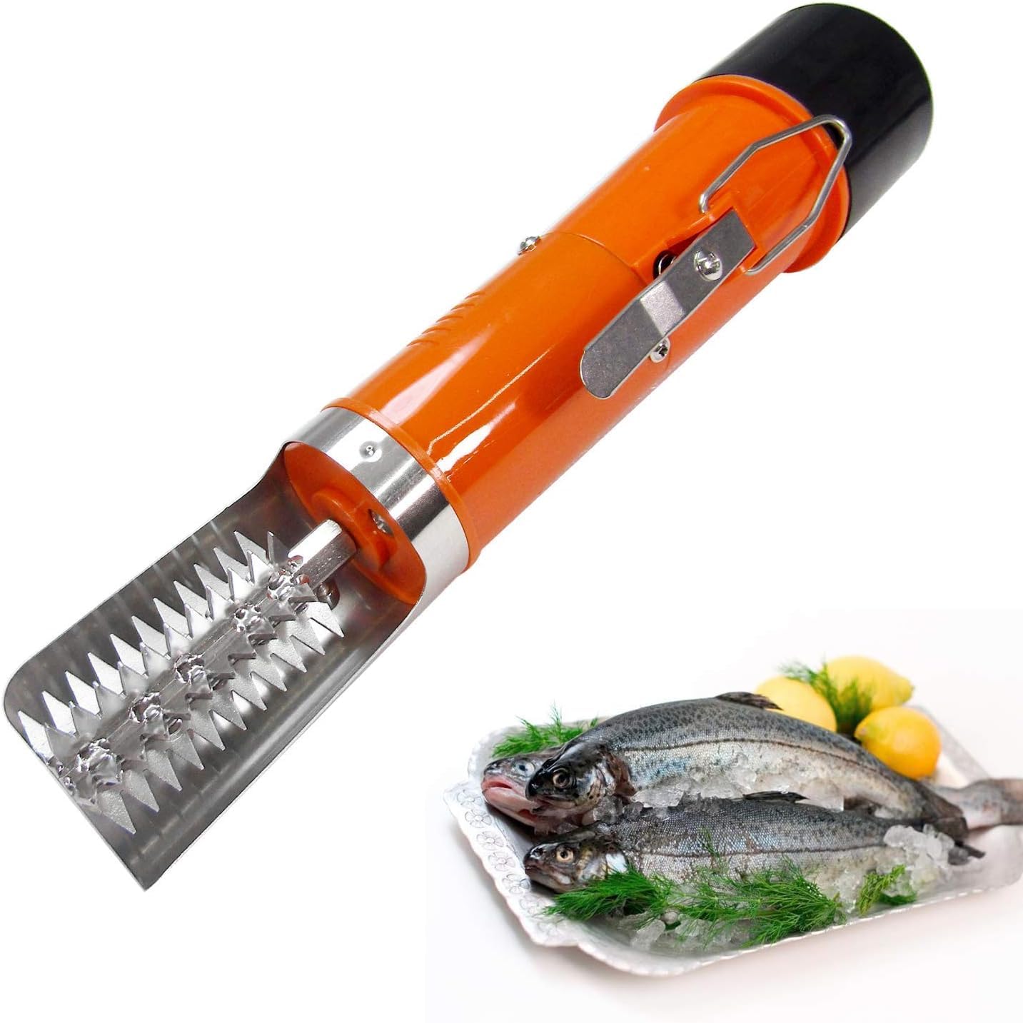 MXBAOHENG Elektrische Fischschuppen Entferner mit 1 Akku 2200mAh Wiederaufladbarer Elektrischer Fischschupper Wasserdicht 7000 RPM für Fischmärkte, Restaurants, Küchen (orange 1 Batterie)