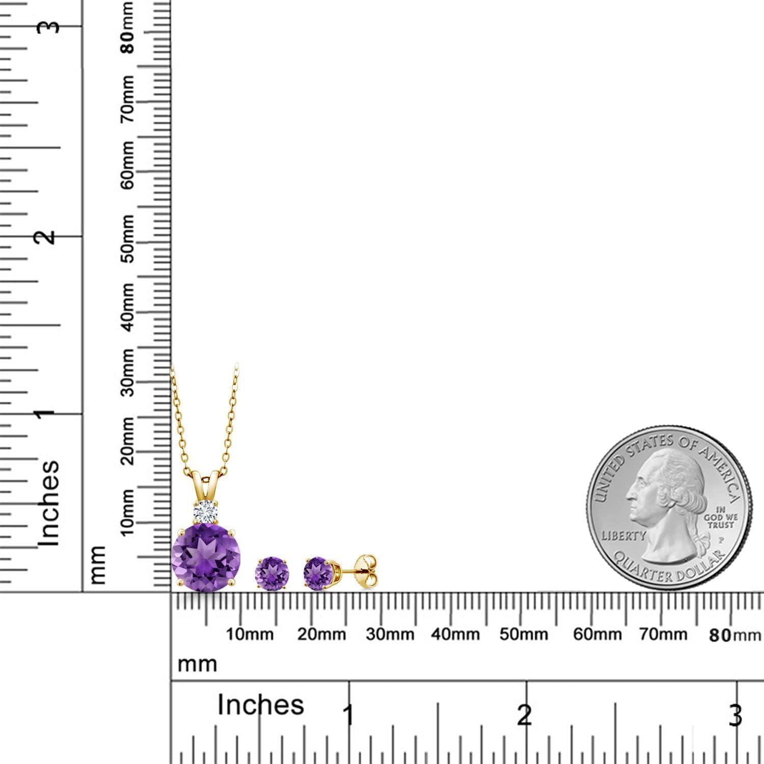 Gem Stone King 18K Yellow Gold Plated Silver Round Purple Amethyst and G-H Lab Grown Diamond Pendant and Earrings Jewelry Set For Women (4.47 Cttw, Gemstone Birthstone, with 18 Inch Chain) - Image 2