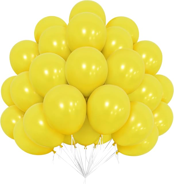 Yellow Balloons, 50 Pcs 12 Inch Latex Balloons Pack, Matte White Balloons for Kids Yellow Sunshine Lemon Daisy Honeybee Popcorn Theme Birthday Party Baby Shower Anniversary Carnival Decorations