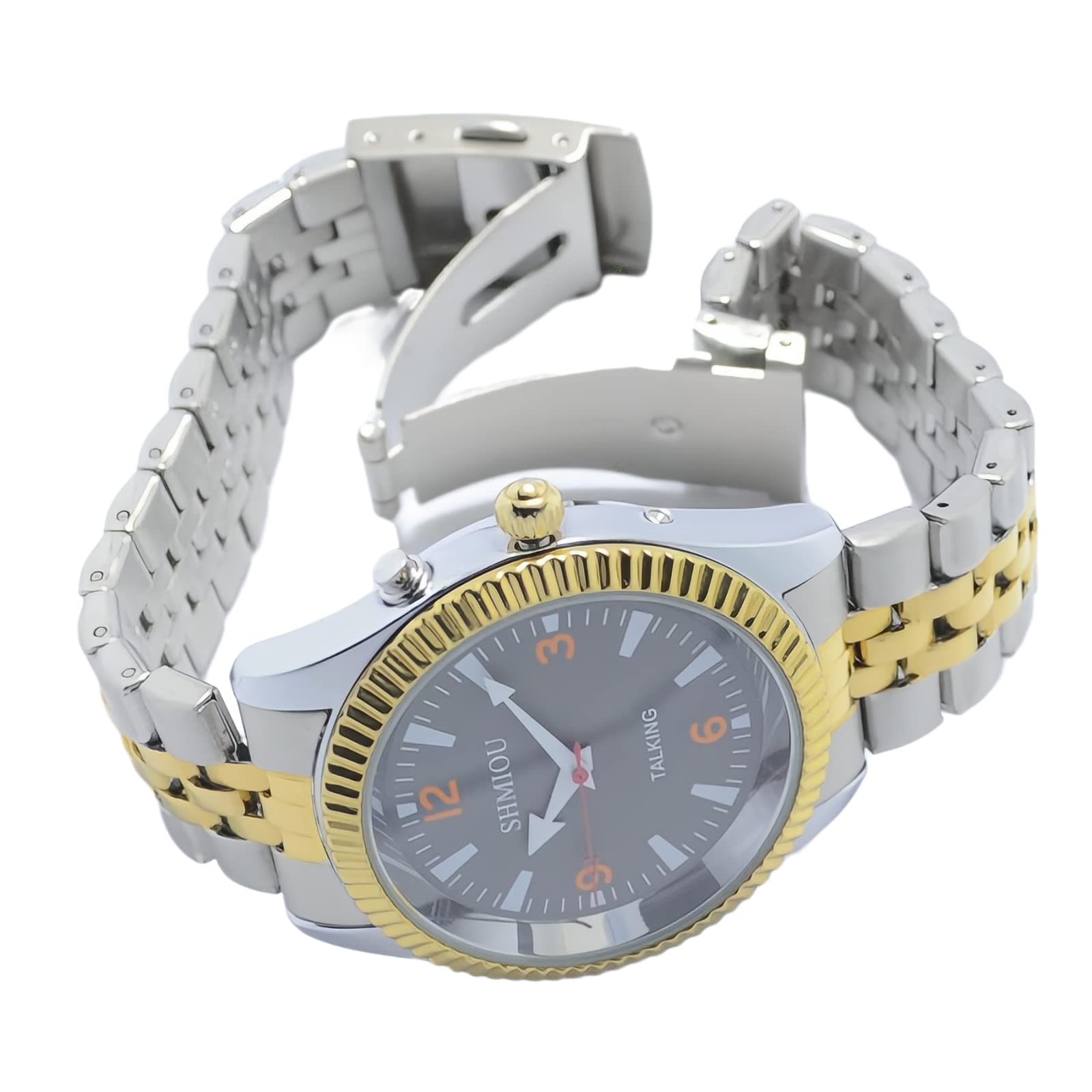 Reloj de pulsera de acero inoxidable para personas con discapacidad visual, analógico, con reloj despertador y fecha de salida XM-US-01