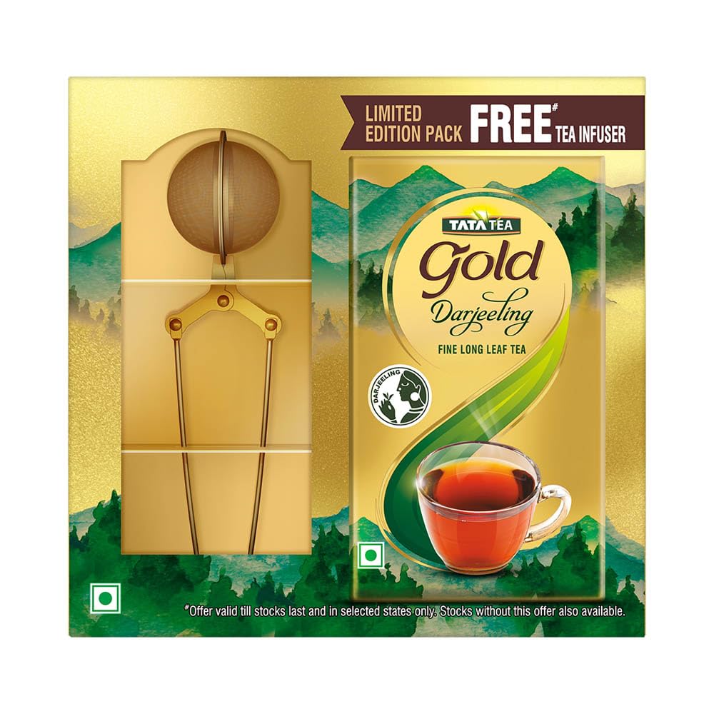 Tata Tea Gold Darjeeling | Fine Long Leaf Authentic Darjeeling Tea | Black Tea | Limited Edition Pack | Promo Pack with Tea Infuser | 200grams