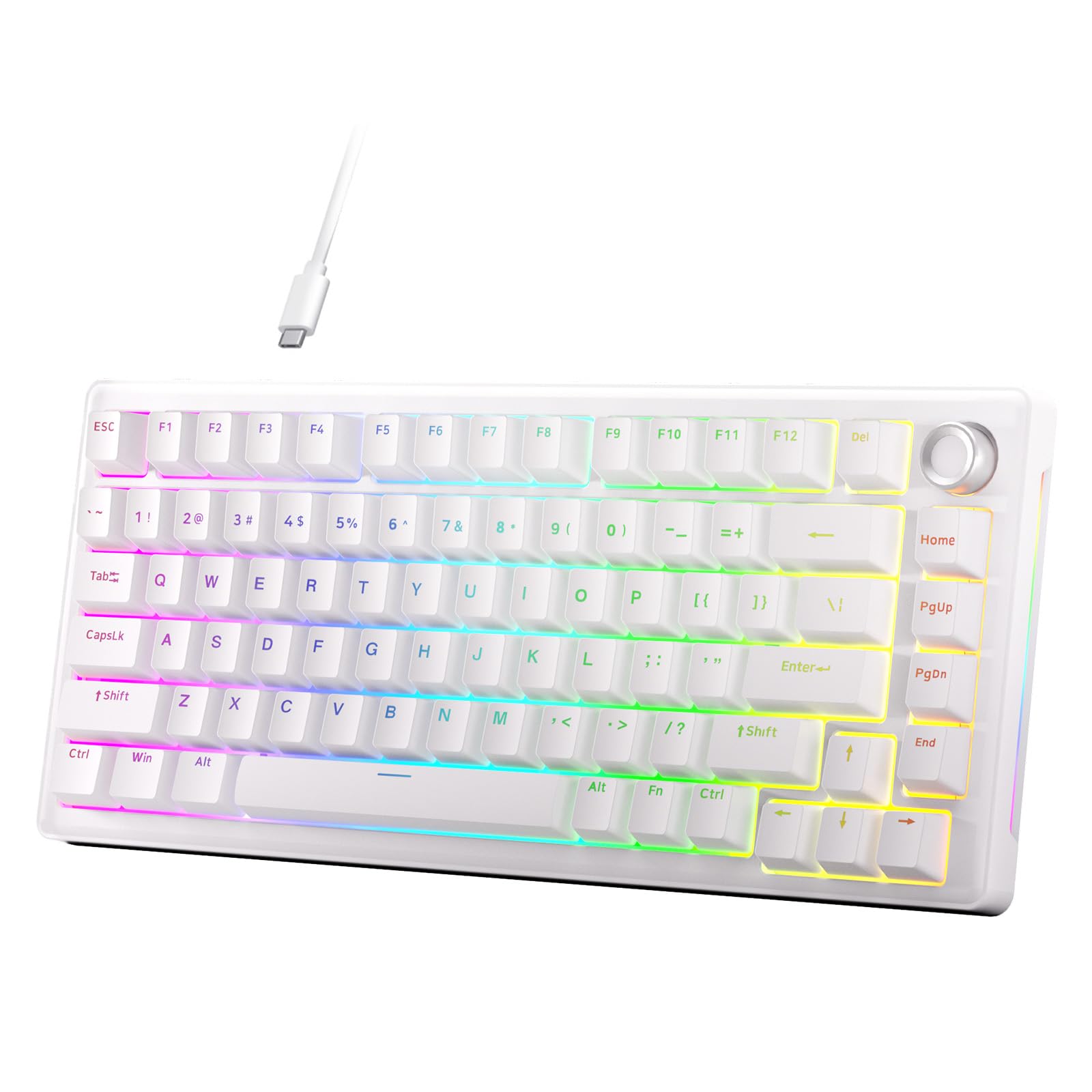 DIERYA DK81E ゲーミングキーボード ガスケットマウント構造｜メカニカルキーボード 有線 ボリュームノブ搭載｜RGBバックライト｜ホットスワップ対応クリームスイッチ｜ゲーミングキーボード 75%カスタム｜英語配列 (ホワイト)
