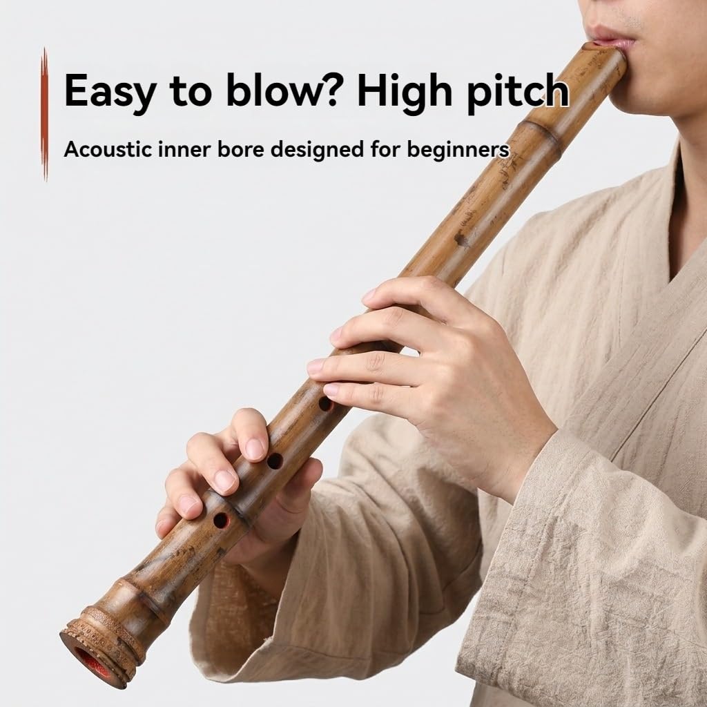 Flauto Shakuhachi da 1,8 pollici, strumento Zen in bambù invecchiato 5 anni, flauto giapponese soffiato all'estremità adatto ai principianti con camera interna di cinabro(Black)